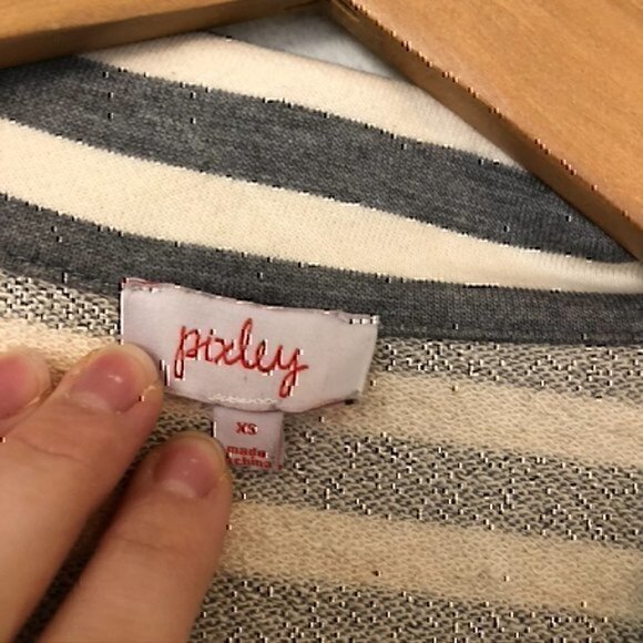 PIXLEY STITCH FIX Stripe Blazer Gray Cream Ivory French Terry 3/4 Sleeve Jacket - Picture 6 of 9